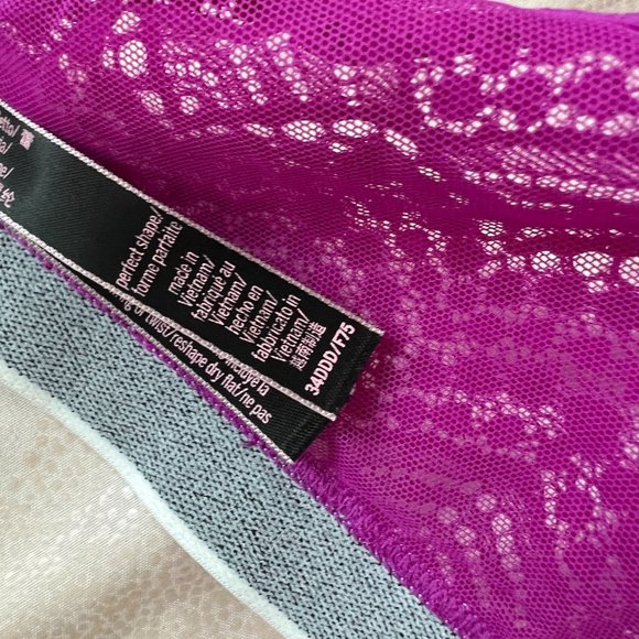 Victoria’s Secret Perfect Shape Logo Lace Bra deep pink purple size 34 DDD / 34F - Picture 11 of 13